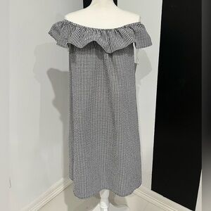 Off-Shoulder Black and White Gingham Dress